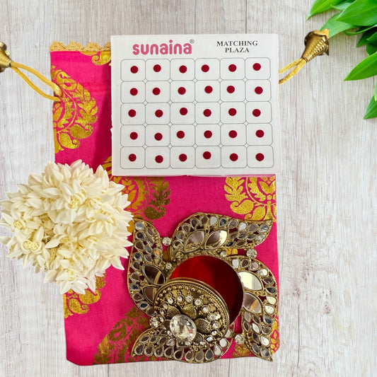Gajra, Sindoor Dani & Bindi in Potli - Karwachauth/Mehendi Event Return Favors