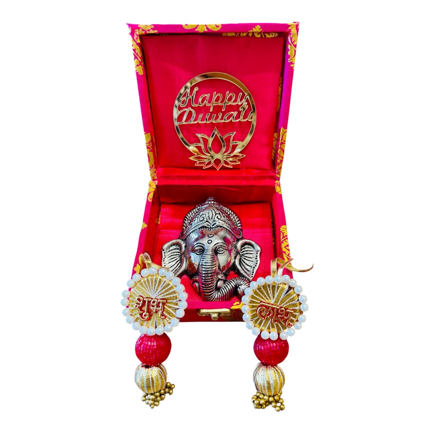 Ready-to-Gift Diwali Combos - German Silver Ganesha Hanging in Gift Box with Happy Diwali Decal