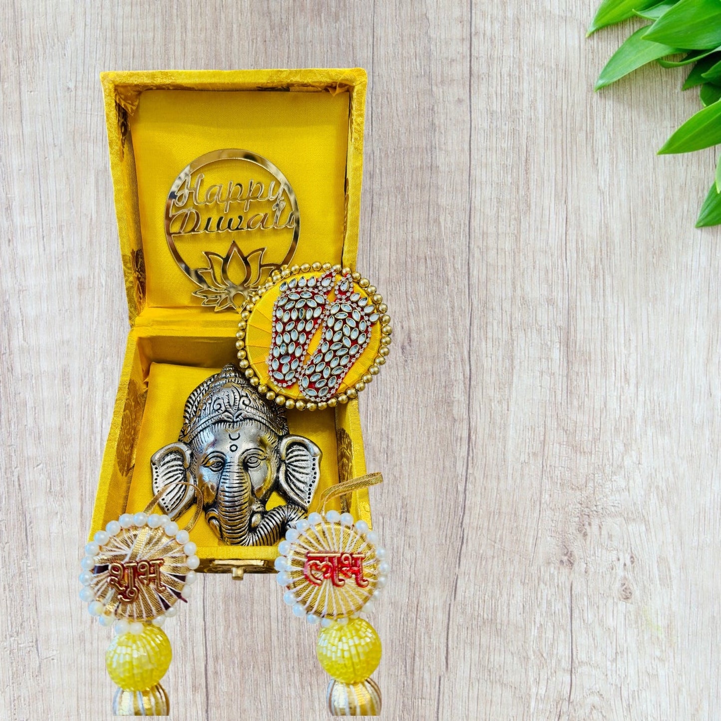 Ready-to-Gift Diwali Combos - German Silver Ganesha Hanging in Gift Box with Happy Diwali Decal