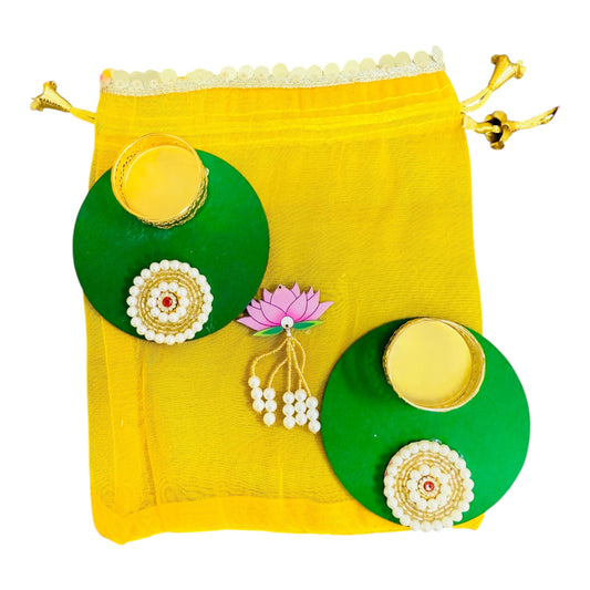 Set of 2 Round Diyas with Pearl Butti in Potli Bag