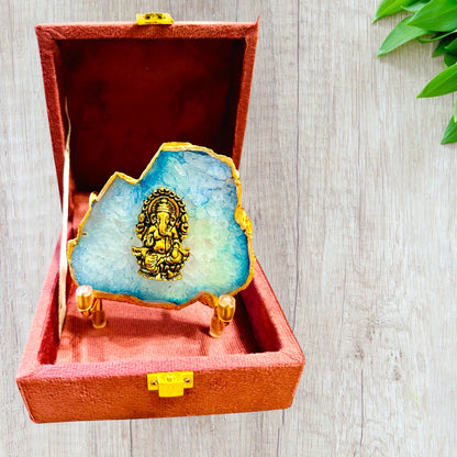 Ganesha on Agate with Stand & Suede Gift Box - Premium Gift for Any Occasion