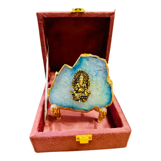 Ganesha on Agate with Stand & Suede Gift Box - Premium Gift for Any Occasion