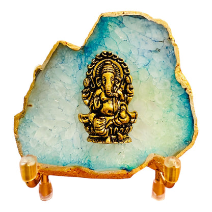 Ganesha on Agate with Stand & Suede Gift Box - Premium Gift for Any Occasion