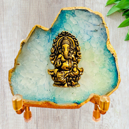 Ganesha on Agate with Stand & Suede Gift Box - Premium Gift for Any Occasion
