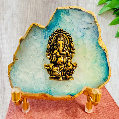Ganesha on Agate with Stand & Suede Gift Box - Premium Gift for Any Occasion