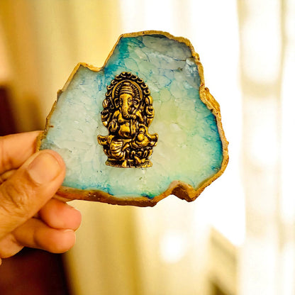 Ganesha on Agate with Stand & Suede Gift Box - Premium Gift for Any Occasion