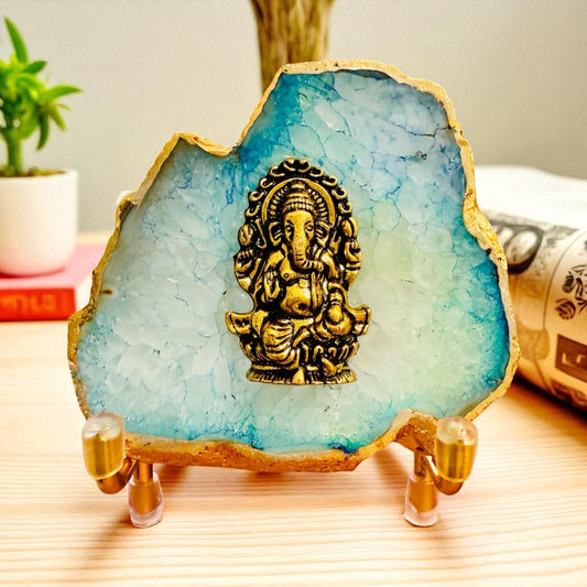 Ganesha on Agate with Stand & Suede Gift Box - Premium Gift for Any Occasion