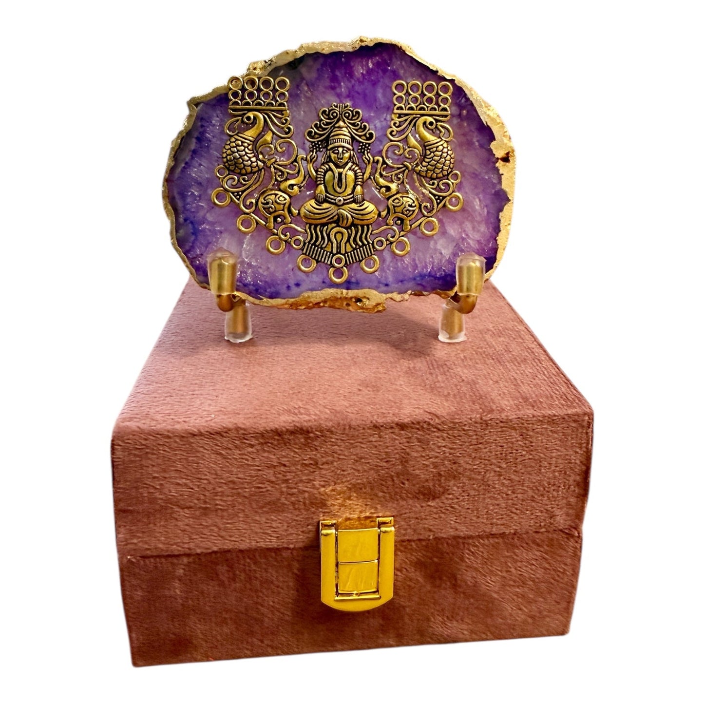 Laxmi on Natural Agate Stone with Stand & Suede Gift Box - Premium Gift for Any Occasion