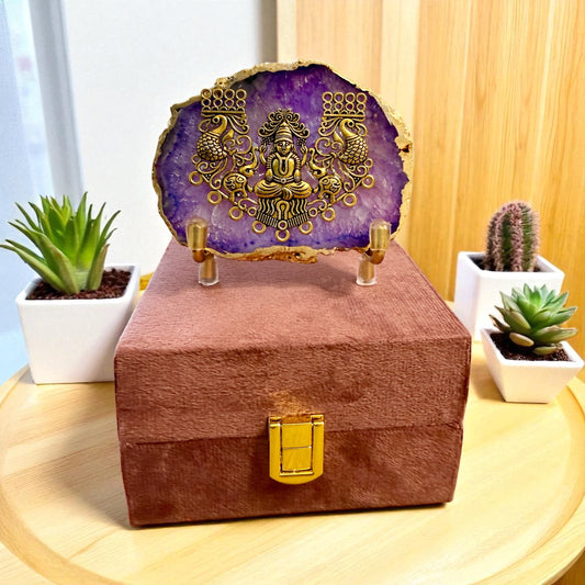 Laxmi on Natural Agate Stone with Stand & Suede Gift Box - Premium Gift for Any Occasion