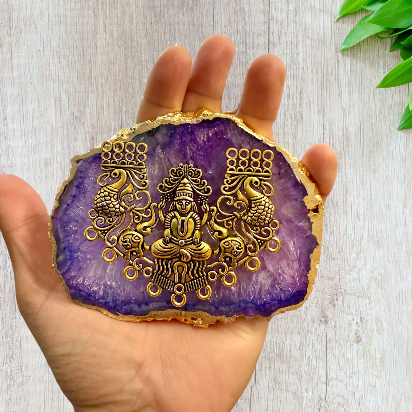 Laxmi on Natural Agate Stone with Stand & Suede Gift Box - Premium Gift for Any Occasion