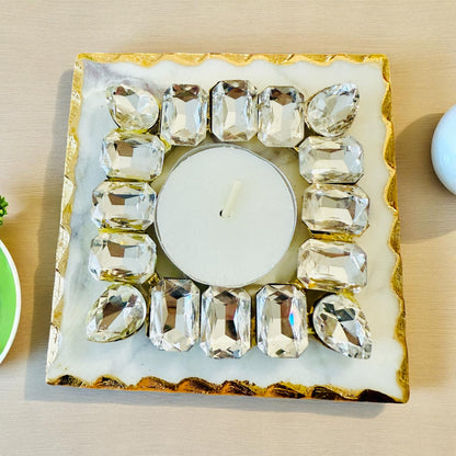 Kundan T Light Holder with Box Base Marble - Housewarming/Host Gift /Diwali Gift
