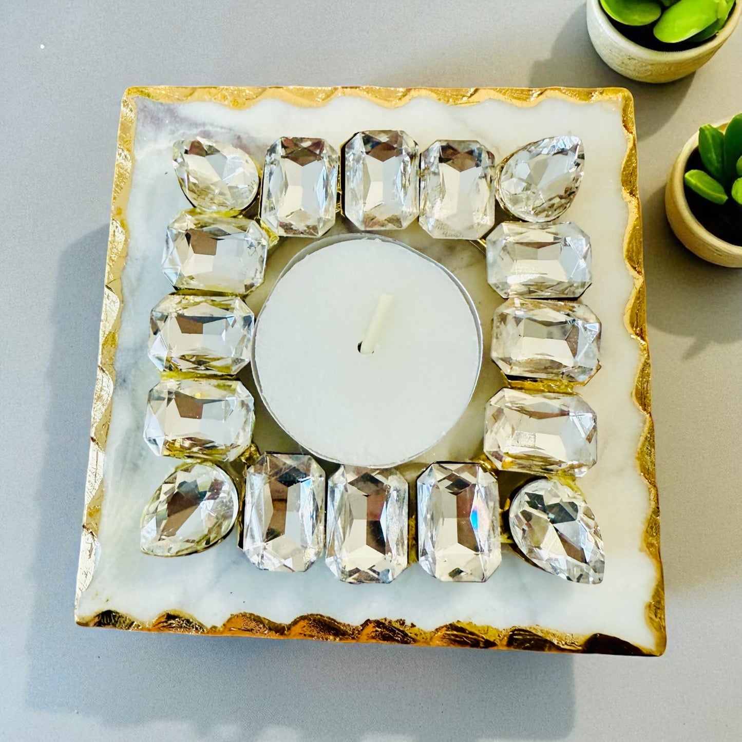Kundan T Light Holder with Box Base Marble - Housewarming/Host Gift /Diwali Gift