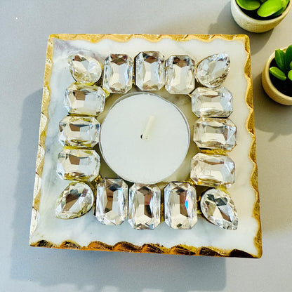 Kundan T Light Holder with Box Base Marble - Housewarming/Host Gift /Diwali Gift