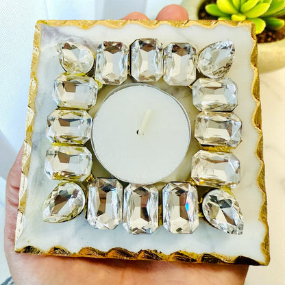Kundan T Light Holder with Box Base Marble - Housewarming/Host Gift /Diwali Gift