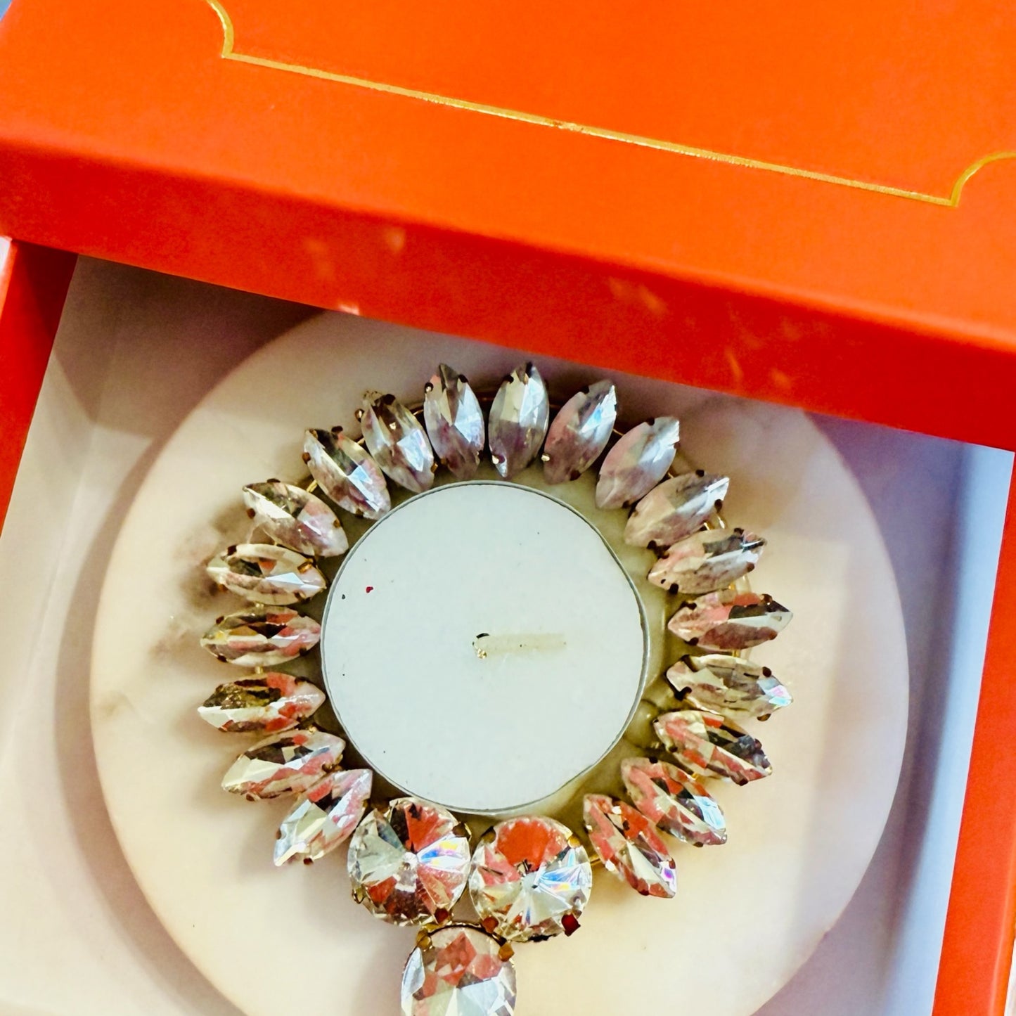 Kundan T Light Holder with Box Base Marble - Housewarming/Host Gift /Diwali Gift