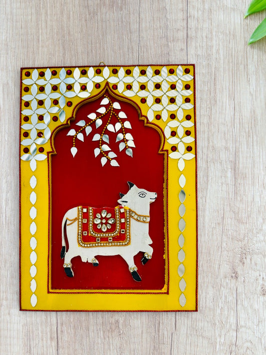 Handmade Wall Hanging, 11 x 8 Inch, Wall Decoration Items for Living Room, Wall Hanging Decor, Handmade Wall Hangings for Home Decoration, Wall Decor, Office (Pichwai Cow)