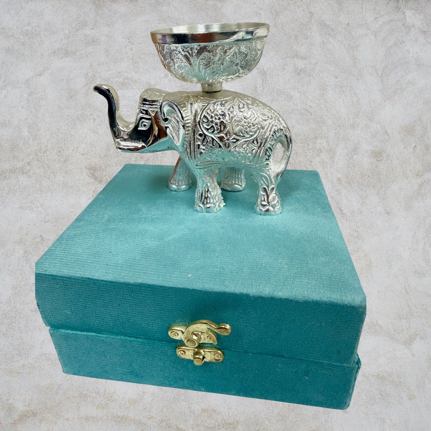 German Silver Elephant Jyot Diya in Gift Box