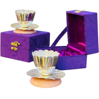 German Silver Lotus Diya with Resin Base in Gift Box