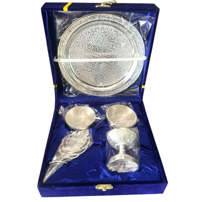 German Silver Pooja Thali Set in Velvet Box