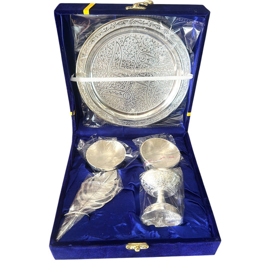 German Silver Pooja Thali Set in Velvet Box