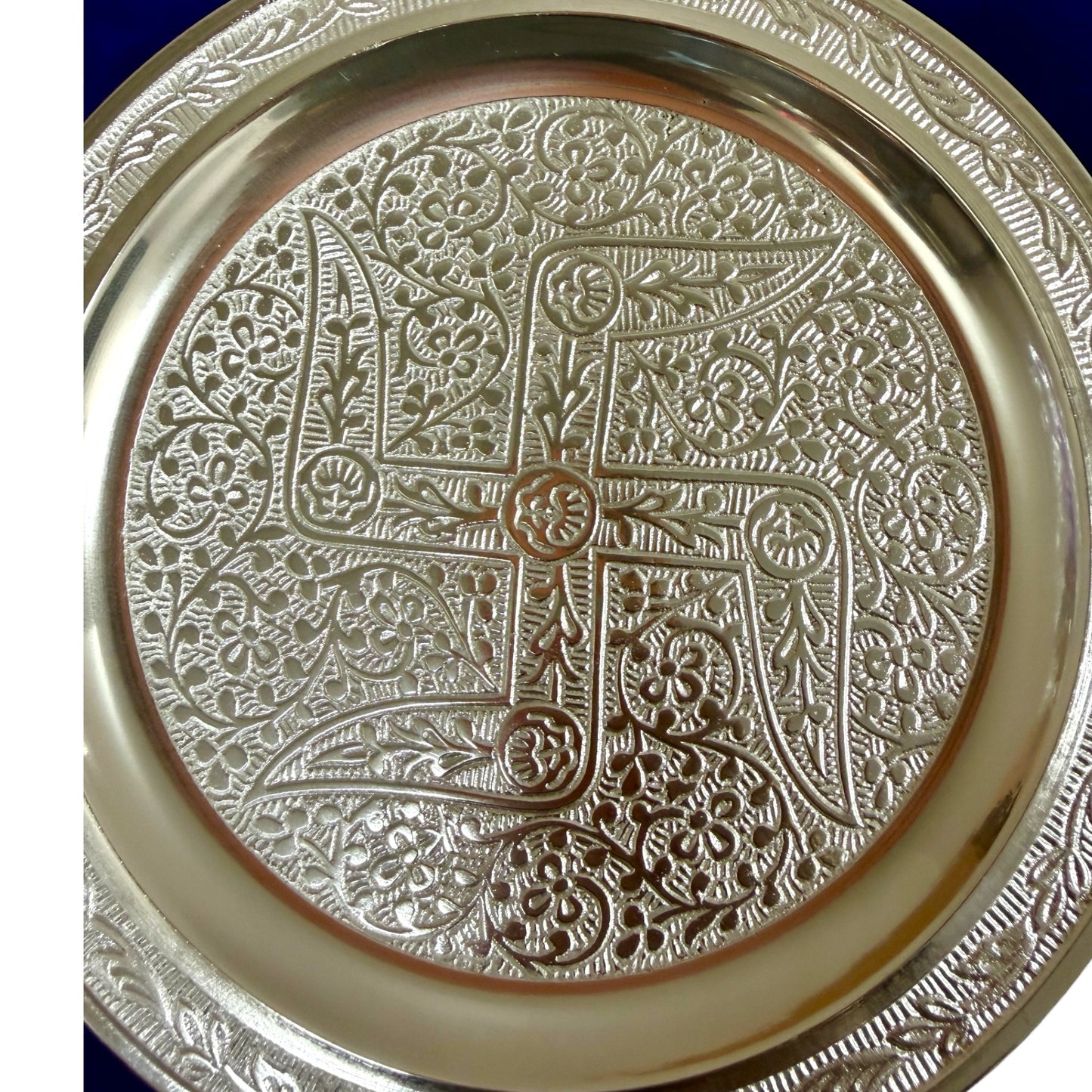 German Silver Pooja Thali Set in Velvet Box