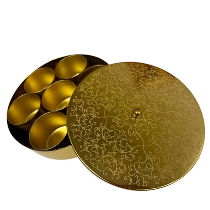 8 Inch Metal Masala Box/Indian Spice Box with 7 Bowl Inserts