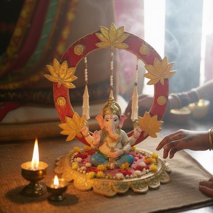 Ganpati Singhasan with Backdrop - Reusable Decoration for Ganesha Chaturthi/Ganpati Festival