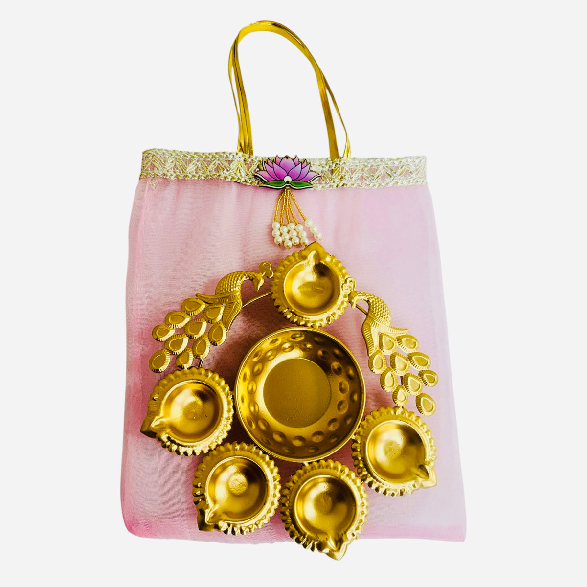 Peacock Urli with Tissue Bags Combo - Return Gifts for Housewarming, Diwali or Puja