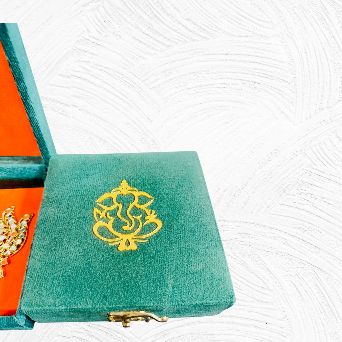 Handmade Designer Lotus Diya in Green Suede Box