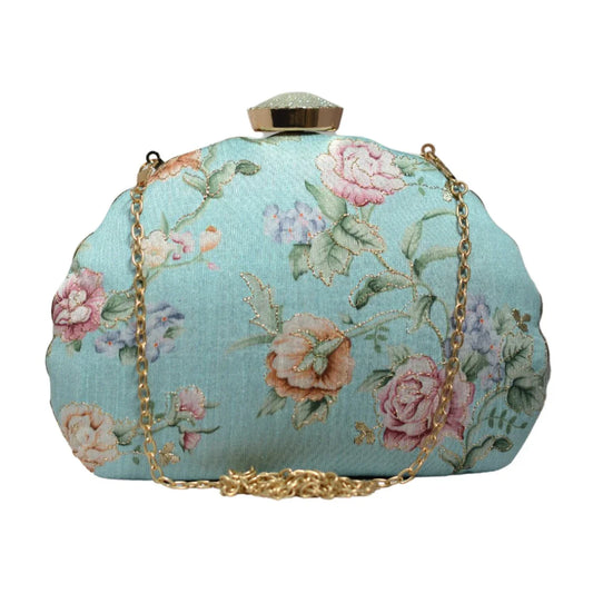 Floral Printed Zari Embroidery Clutch