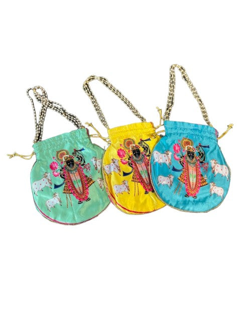 Pichwai Potli Bags with Krishna, Set of 3