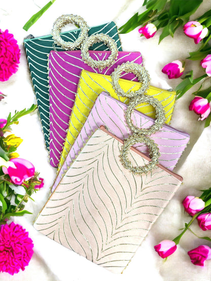 Gota Patti Bag With Handle & Zipper, Set of 6