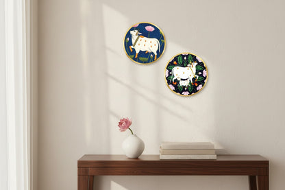 Set of 2 - Round Shape Wooden Wall Hanging Decor | Handcrafted Art | Mdf| Paintings | Sinary | Gifts | Sceneries For Wall | Unique Gift