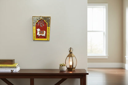 Handmade Wall Hanging, 11 x 8 Inch, Wall Decoration Items for Living Room, Wall Hanging Decor, Handmade Wall Hangings for Home Decoration, Wall Decor, Office (Pichwai Cow)