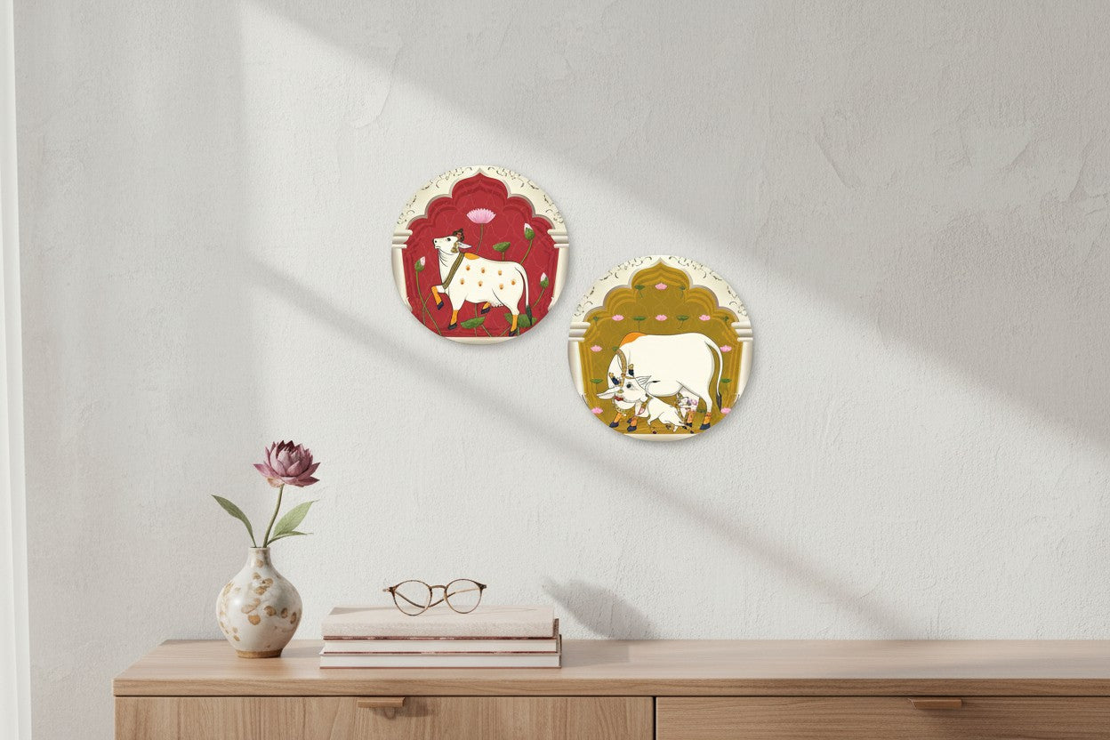 Set of 2 - Round Shape MDF Wall Hanging Decor