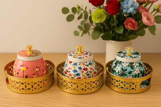 Designer Floral Print Tray Set with Jar