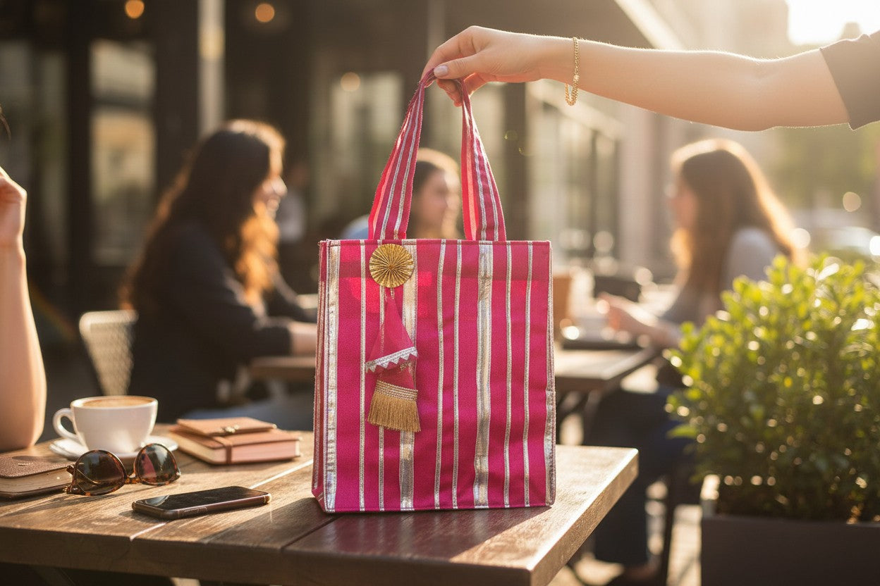 Striped Gota Silk Bags with Handle