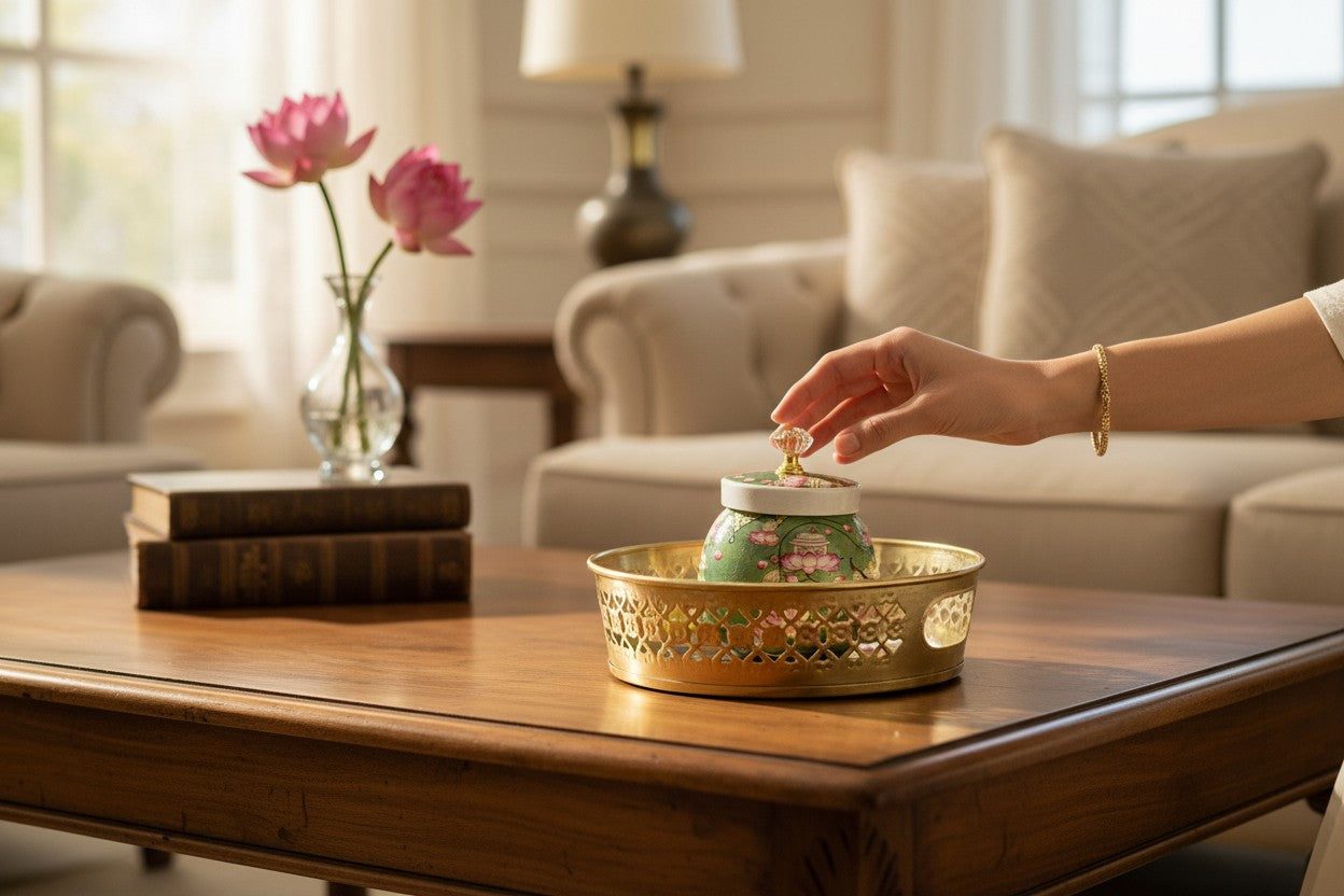 Designer Floral Print Tray Set with Matching Jar