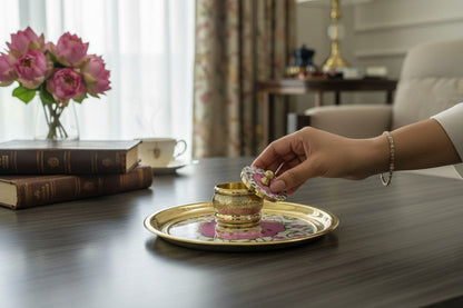 Metal Golden Pichawai Design Plate & Dibbi with Enamel Finish (Assorted)