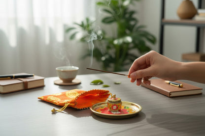 Metal Golden Pichawai Design Plate & Dibbi with Enamel Finish (Assorted)