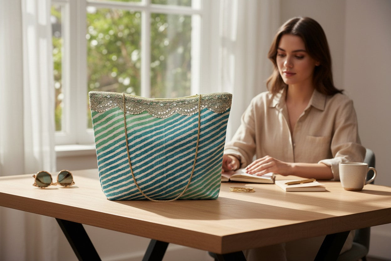 Big Lehariya Fabric Bags with Handle