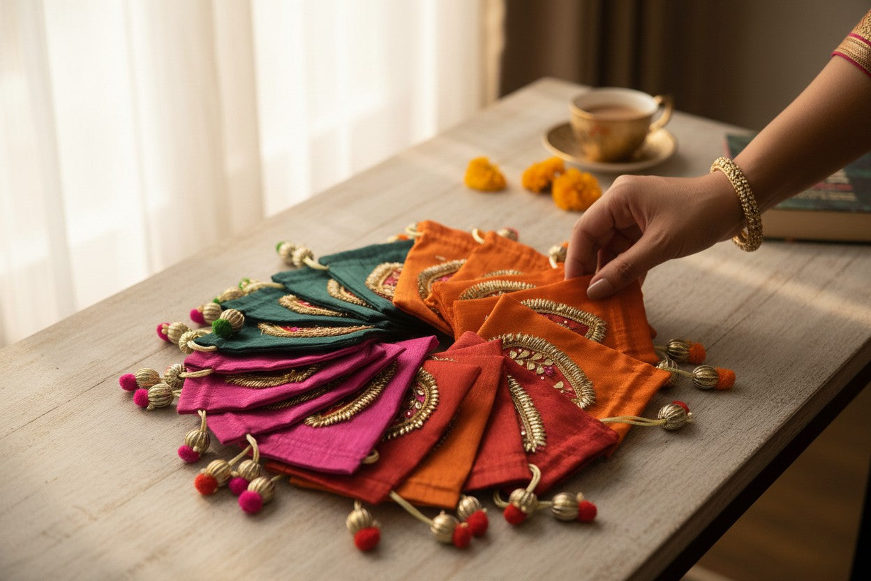 Small Gota Potlis with Gota Ball String to Pack Gifts in Style - 5x7