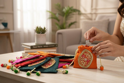 Small Gota Potlis with Gota Ball String to Pack Gifts in Style - 5x7