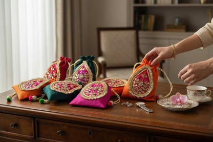 Small Gota Potlis with Gota Ball String to Pack Gifts in Style - 5x7