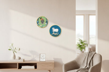 Set of 2 - Round Shape Wooden Wall Hanging Decor | Handcrafted Art | Mdf| Paintings | Sinary | Gifts | Sceneries For Wall | Unique Gift