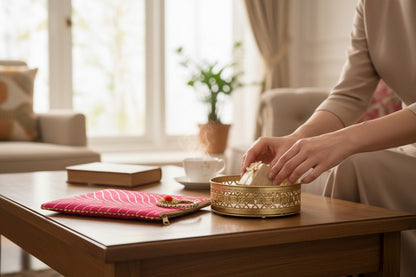 Combo - Designer Floral Print Tray with Gota Bag