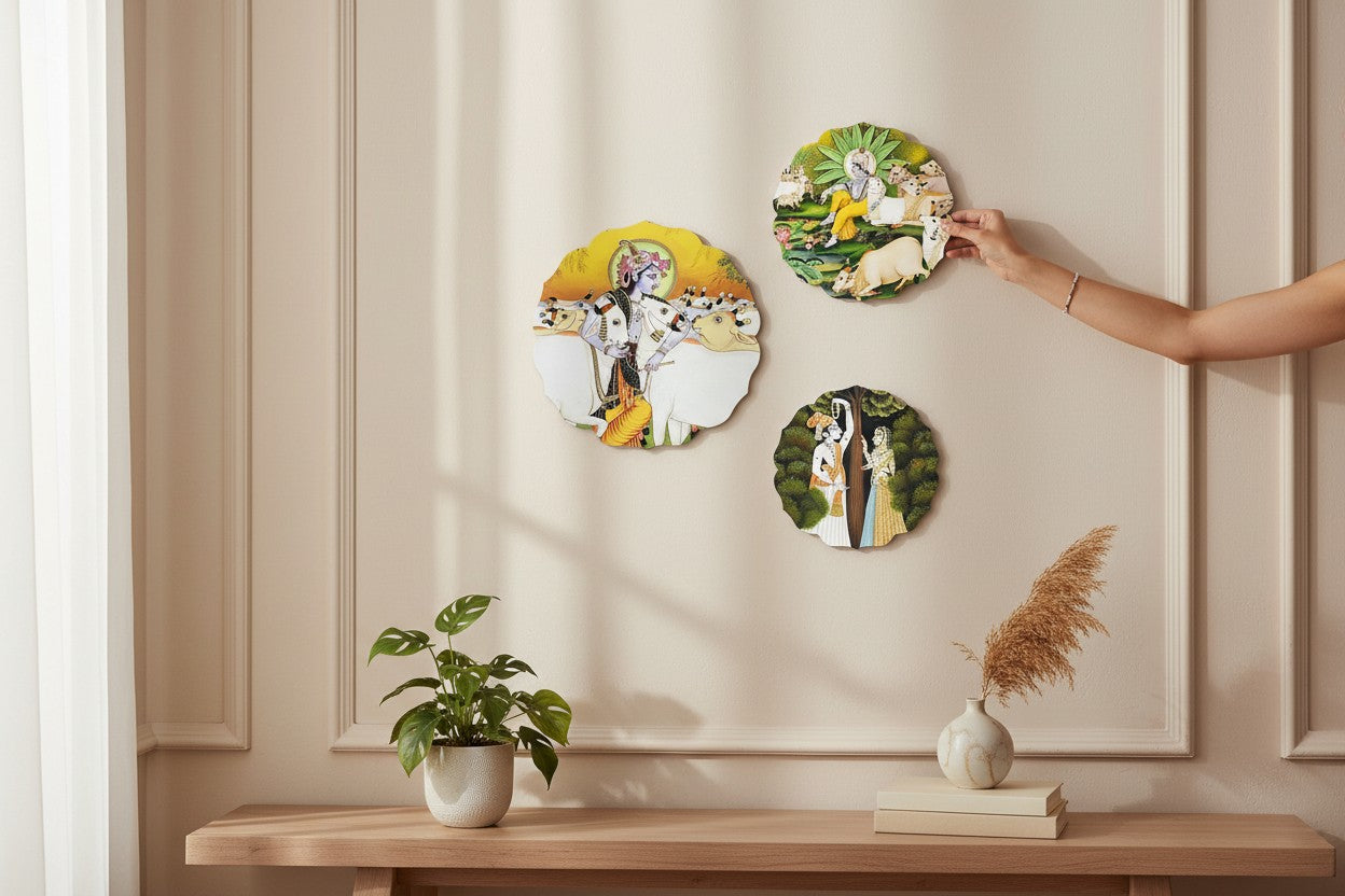 Set of 2 - Round Shape MDF Wall Hanging Decor