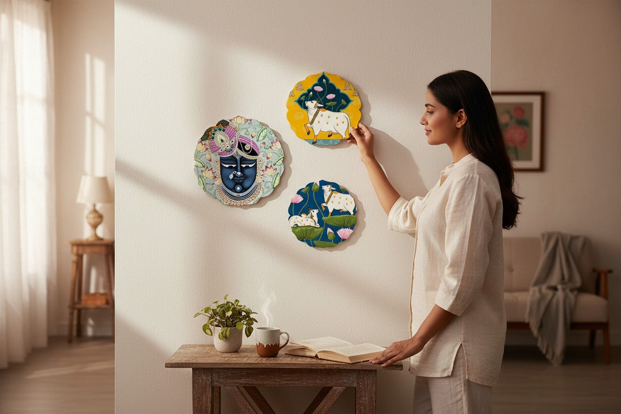 Set of 2 - Round Shape MDF Wall Hanging Decor