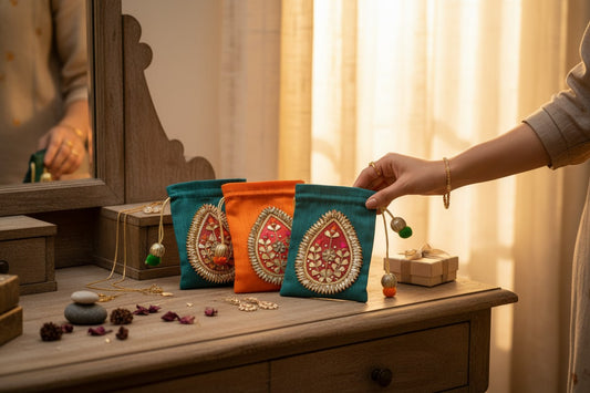 Small Gota Potlis with Gota Ball String to Pack Gifts in Style - 5x7