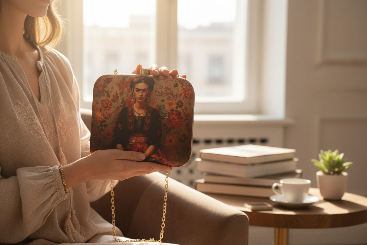 Designer Clutch with Floral  Design & Women Portrait